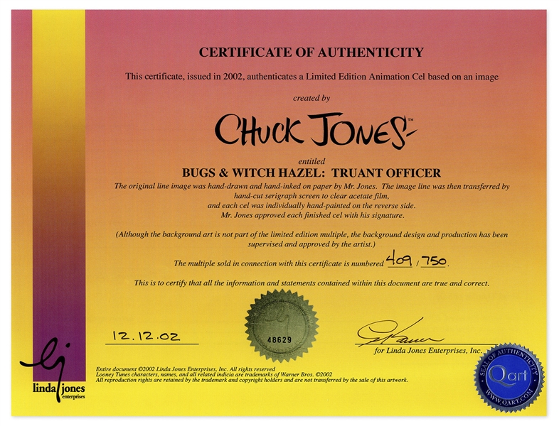 Chuck Jones Signed Limited Edition Hand-Painted Cel of ''Bugs and Witch Hazel''